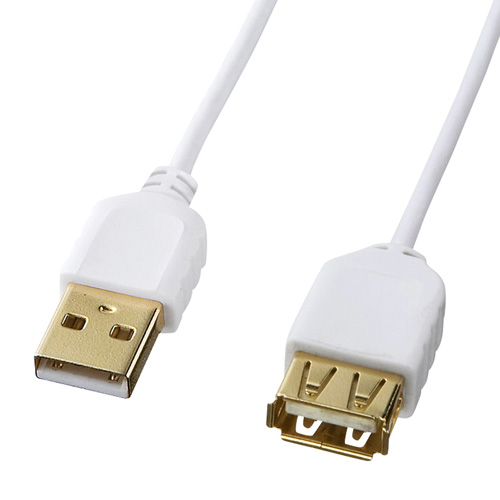 極細USB2.0延長ケーブル(A-Aメス延長タイプ、2m・ホワイト)
