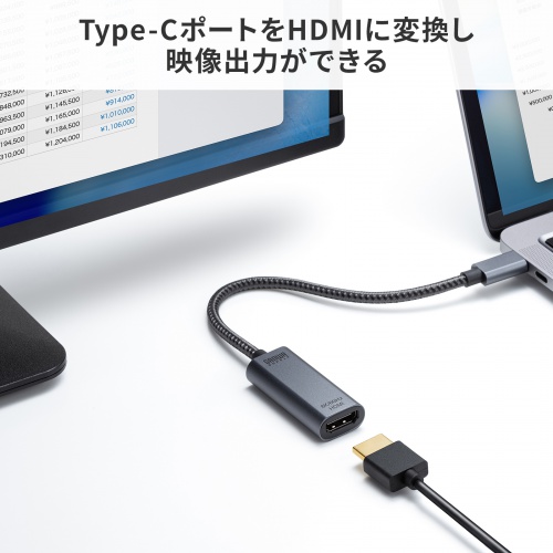 USB Type-C HDMI変換アダプタ 4K/120Hz 8K/60Hz HDR対応 ケーブル長20cm