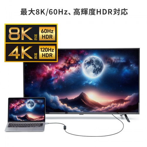 USB Type-C HDMI変換アダプタ 4K/120Hz 8K/60Hz HDR対応 ケーブル長20cm