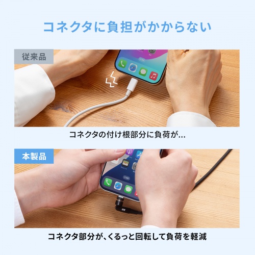 【アウトレット】マグネットコネクタ USB Type-Cケーブル 1m USB2.0 USB PD 60W ナイロンメッシュ被覆 ブラック
