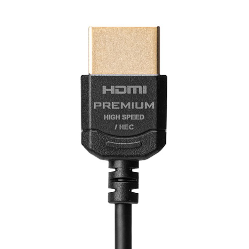 プレミアムHDMIケーブル(スーパースリムタイプ・スリムコネクタ・ケーブル直径約3.2mm・Premium HDMI認証取得品・4K/60Hz・18Gbps・HDR対応・1m)