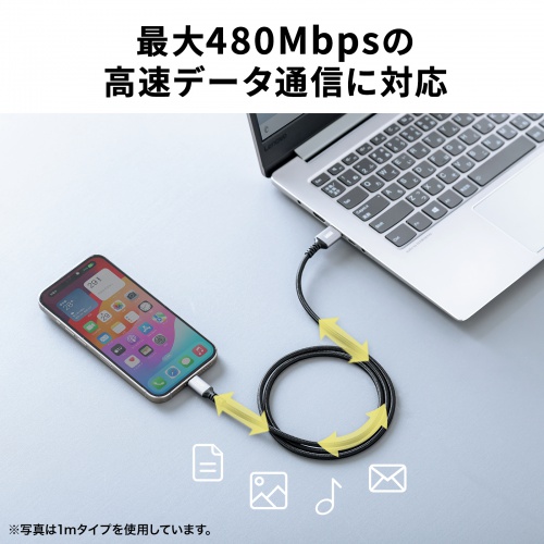 USB Type-Cケーブル 0.5m USB2.0 高耐久ポリエステルメッシュ AtoC