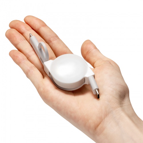 2in1 USBケーブル 巻き取り式 80cm USB2.0 Lightning USB-Cコネクタ MFi認証品 ホワイト