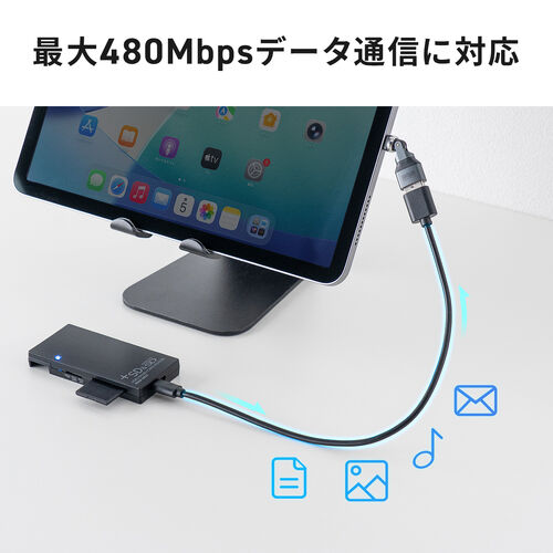 USB変換アダプタ 540°回転 L型コネクタ USB2.0 USB-Cオス USB Aメス ガンメタリック
