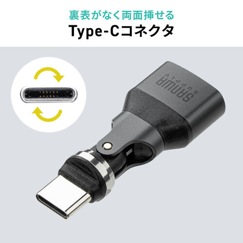 USB変換アダプタ 540°回転 L型コネクタ USB2.0 USB-Cオス USB Aメス ガンメタリック