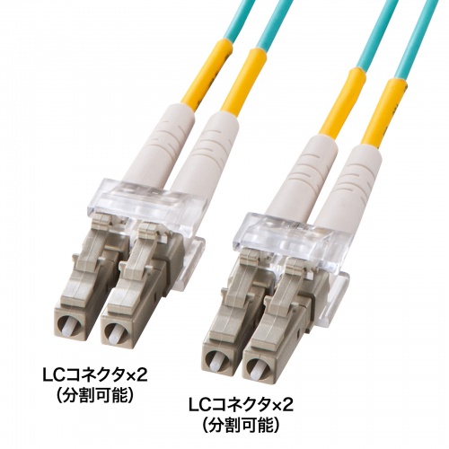 メガネ型 光ファイバケーブル マルチモード 50μmOM3 LC×2-LC×2 15m 2芯 分割可能 屋内用 長距離伝送 ギガビットイーサネット対応 LSZH