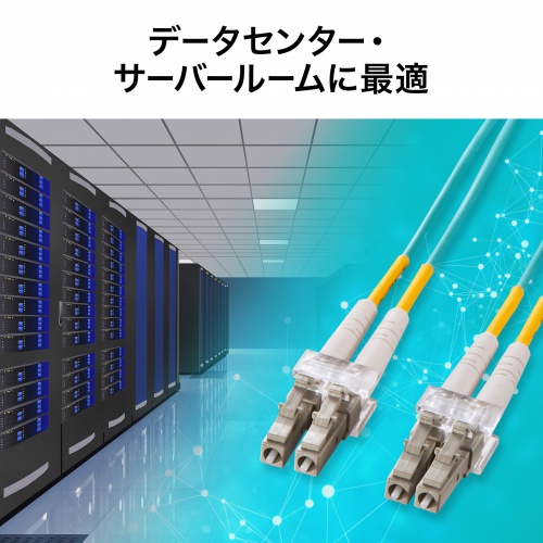 メガネ型 光ファイバケーブル マルチモード 50μmOM3 LC×2-LC×2 15m 2芯 分割可能 屋内用 長距離伝送 ギガビットイーサネット対応 LSZH