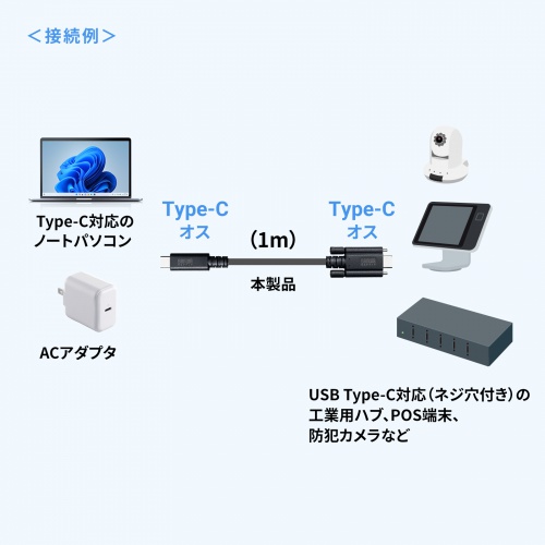 【アウトレット】産業用 USB Type-Cケーブル 1m USB 20Gbps USB PD 240W対応 抜け止め デュアルスクリューロック