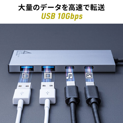 【アウトレット】スリムUSBハブ USB-C接続 USB A×2 USB-C×2 USB 10Gbps バスパワー