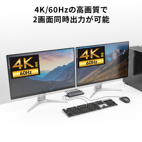 HDMIパソコン切替器 デュアルディスプレイ 2画面同時出力 4K対応 エミュレーション非搭載 2:1