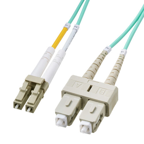 光ファイバケーブル 1m OM3 10GBASE-SR/SW規格 10Gbps マルチモード LC×2-SC×2 メガネ型 2芯 50μm