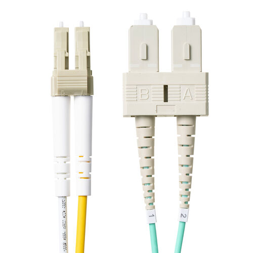 光ファイバケーブル 1m OM3 10GBASE-SR/SW規格 10Gbps マルチモード LC×2-SC×2 メガネ型 2芯 50μm
