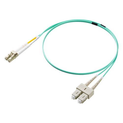 光ファイバケーブル 1m OM3 10GBASE-SR/SW規格 10Gbps マルチモード LC×2-SC×2 メガネ型 2芯 50μm