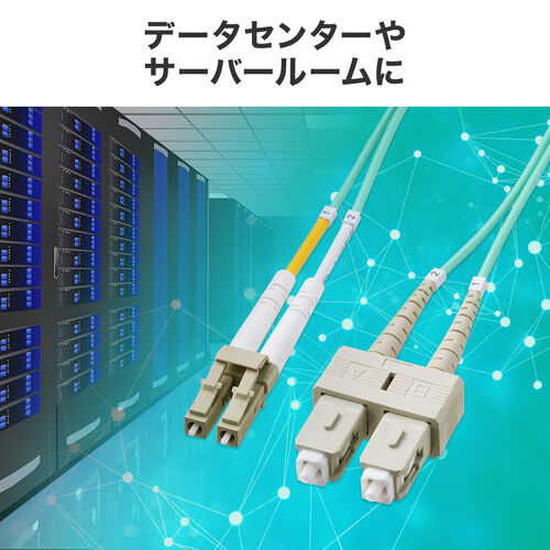 光ファイバケーブル 1m OM3 10GBASE-SR/SW規格 10Gbps マルチモード LC×2-SC×2 メガネ型 2芯 50μm