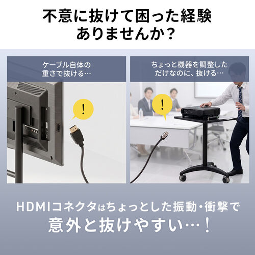 抜けにくいHDMIケーブル 2m 4K/30Hz フルHD対応 抜け止めラッチ内蔵 ブラック