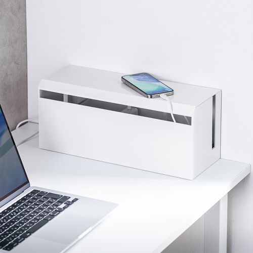 【アウトレット】ケーブルボックス ABS樹脂製 完成品 幅40cm 電源タップ収納ボックス ホワイト