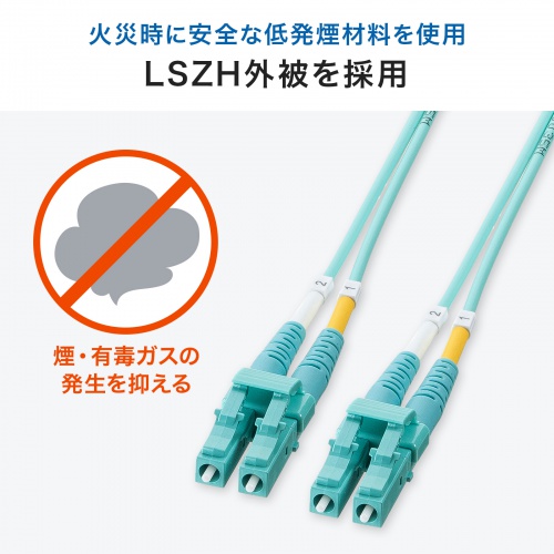 光ファイバケーブル 2m OM3 10GBASE-SR/SW規格 10Gbps マルチモード LC×2-LC×2 メガネ型 2芯 50μm ショートブーツ