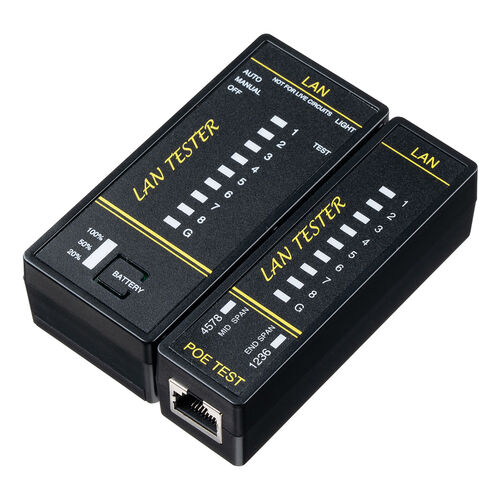 【アウトレット】LANテスター PoEチェッカー機能 RJ-45 RJ-11 親機・子機脱着可 LED表示 LEDライト内蔵