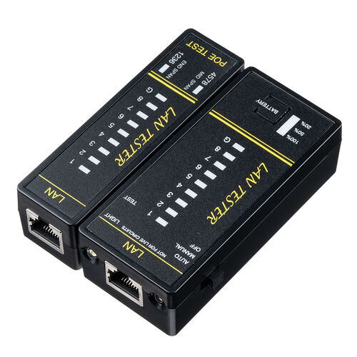 【アウトレット】LANテスター PoEチェッカー機能 RJ-45 RJ-11 親機・子機脱着可 LED表示 LEDライト内蔵