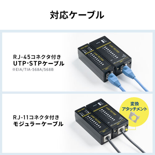 【アウトレット】LANテスター PoEチェッカー機能 RJ-45 RJ-11 親機・子機脱着可 LED表示 LEDライト内蔵