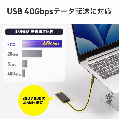 USB-C変換アダプタ L字型 垂直タイプ USB 40Gbps USB PD240W CtoCコネクタ ブラック