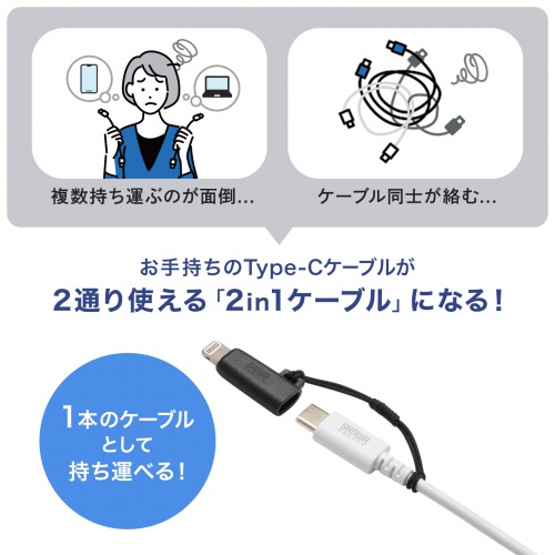 USB Type-C Lightning変換アダプタ PD60W USB2.0 MFi認証品 ストラップ付き ブラック