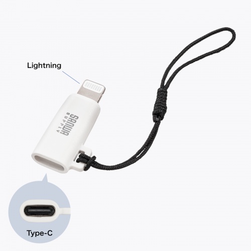 USB Type-C Lightning変換アダプタ PD60W USB2.0 MFi認証品 ストラップ付き ホワイト