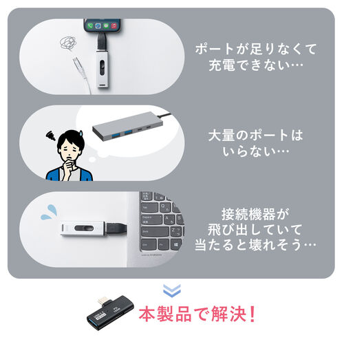 【アウトレット】USB A to USB-C 変換アダプタ L字型 充電対応 USB PD100W USB 10Gbps ブラック