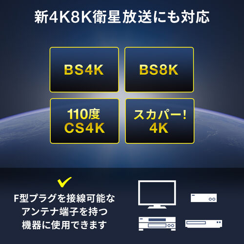 【アウトレット】極細アンテナケーブル 3m 4K/8K対応 S2.5C 片側L字コネクタ ホワイト
