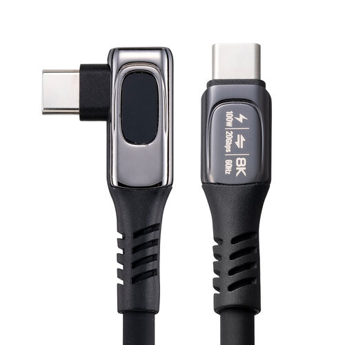 【アウトレット】電力モニター付き USB Type-Cケーブル L字コネクタ 1m USB4 USB PD100W対応 シリコンケーブル