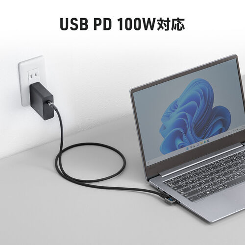 【アウトレット】電力モニター付き USB Type-Cケーブル L字コネクタ 1m USB4 USB PD100W対応 シリコンケーブル