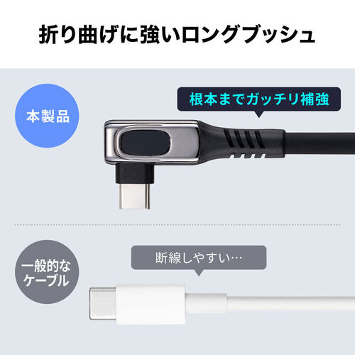 【アウトレット】電力モニター付き USB Type-Cケーブル L字コネクタ 1m USB4 USB PD100W対応 シリコンケーブル