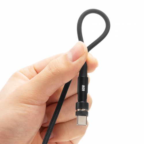 マグネットコネクタ USB Type-Cケーブル 2m USB2.0 USB PD 60W ナイロンメッシュ被覆 ブラック
