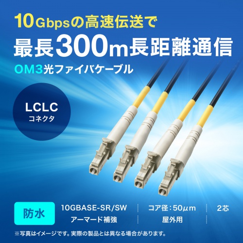 防水ロバスト光ファイバケーブル OM3 10GBASE-SR/SW規格 10Gbps マルチモード 50μm 4芯 両端LC×4 PBTチューブ 5m