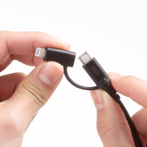 2in1 USB Type-Cケーブル Lightning変換アダプタ付き 1m USB2.0 USB PD60W対応 MFi認証品 ブラック