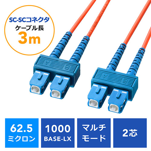 光ファイバケーブル(SCコネクタSCコネクタ・コア径62.5ミクロン・3m)