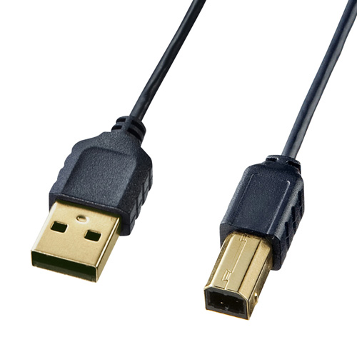 極細USB2.0ケーブル(A-Bタイプ、2m・ブラック)