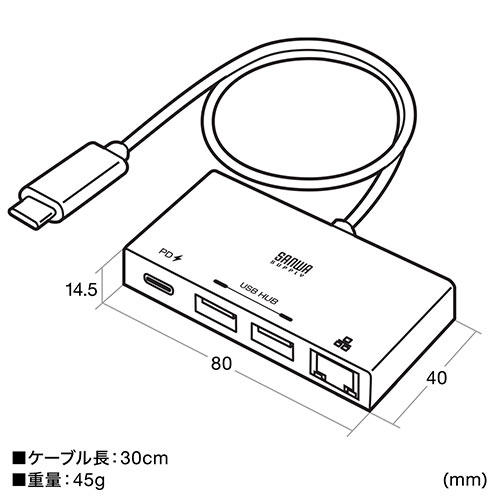 USB3.2 Gen1 ハブ付き Type-C LAN変換アダプタ ギガビットイーサネット ...