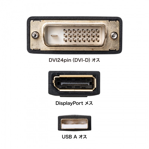 DVI-DisplayPort 変換アダプタ 4K/30Hz 約15cm USB電源