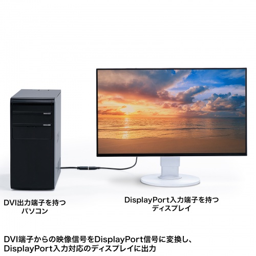 DVI-DisplayPort 変換アダプタ 4K/30Hz 約15cm USB電源