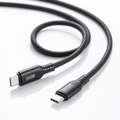【アウトレット】やわらかUSB Type-Cケーブル 1m シリコンケーブル USB2.0 USB PD 240W ブラック