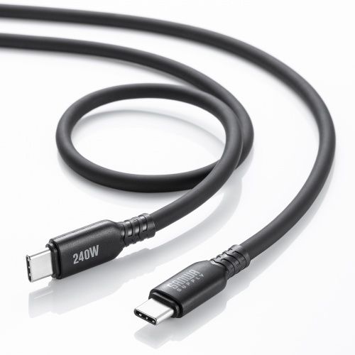 【アウトレット】やわらかUSB Type-Cケーブル 2m シリコンケーブル USB2.0 USB PD 240W ブラック