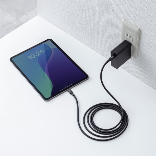 【アウトレット】やわらかUSB Type-Cケーブル 2m シリコンケーブル USB2.0 USB PD 240W ブラック