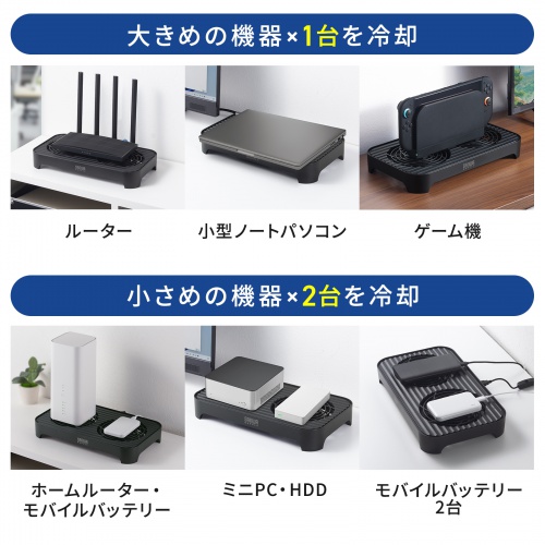 【アウトレット】小型冷却台 静音 ミニPC 外付けHDD 冷却スタンド 14cmファン×2 ブラック