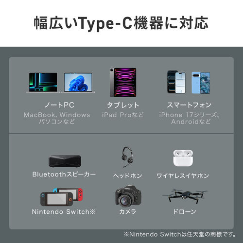 USB Type-C ケーブル 1.2m 2-in-1 二股ケーブル 電力表示画面つき ホワイト