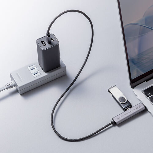 USBハブ付き USB Type-Cケーブル 0.5m USB-C×2 USB 5Gbps USB PD 100W対応 ブラック
