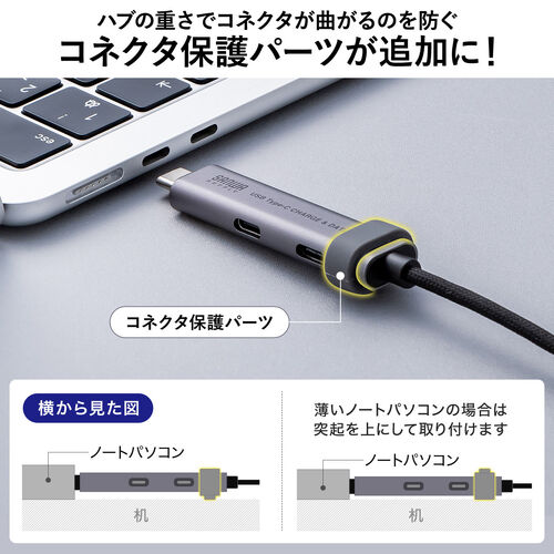 USBハブ付き USB Type-Cケーブル 0.5m USB-C×2 USB 5Gbps USB PD 100W対応 ブラック