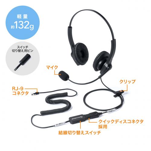 電話機用ヘッドセット(RJ-9接続・結線8チャンネル切替対応・両耳タイプ