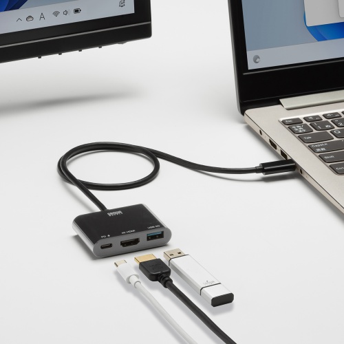 【アウトレット】USBハブ付き USB Type-C HDMI変換アダプタ USB A×1 USB Type-C×1 4K/60Hz出力 ケーブル長50cm ブラック