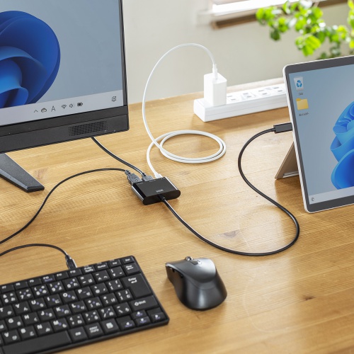 【アウトレット】USBハブ付き USB Type-C HDMI変換アダプタ USB A×1 USB Type-C×1 4K/60Hz出力 ケーブル長50cm ブラック
